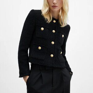 Mango Black Pocket Tweed Jacket Size S
